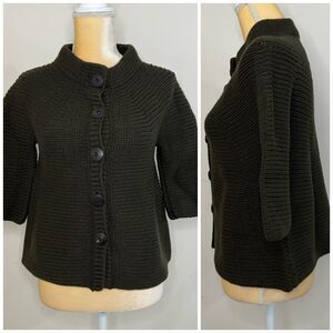 Vince Knit Button Front Cardigan Sweater Size L Olive Green Wool Blend